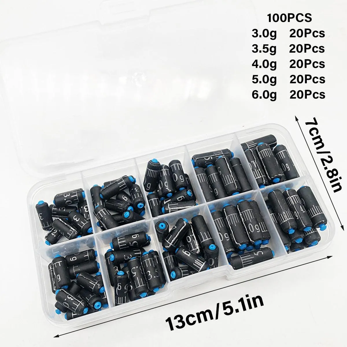 100pcs Graduated Soft Core Fishing Lead Sinkers Quick Drop Weights Tackle Set