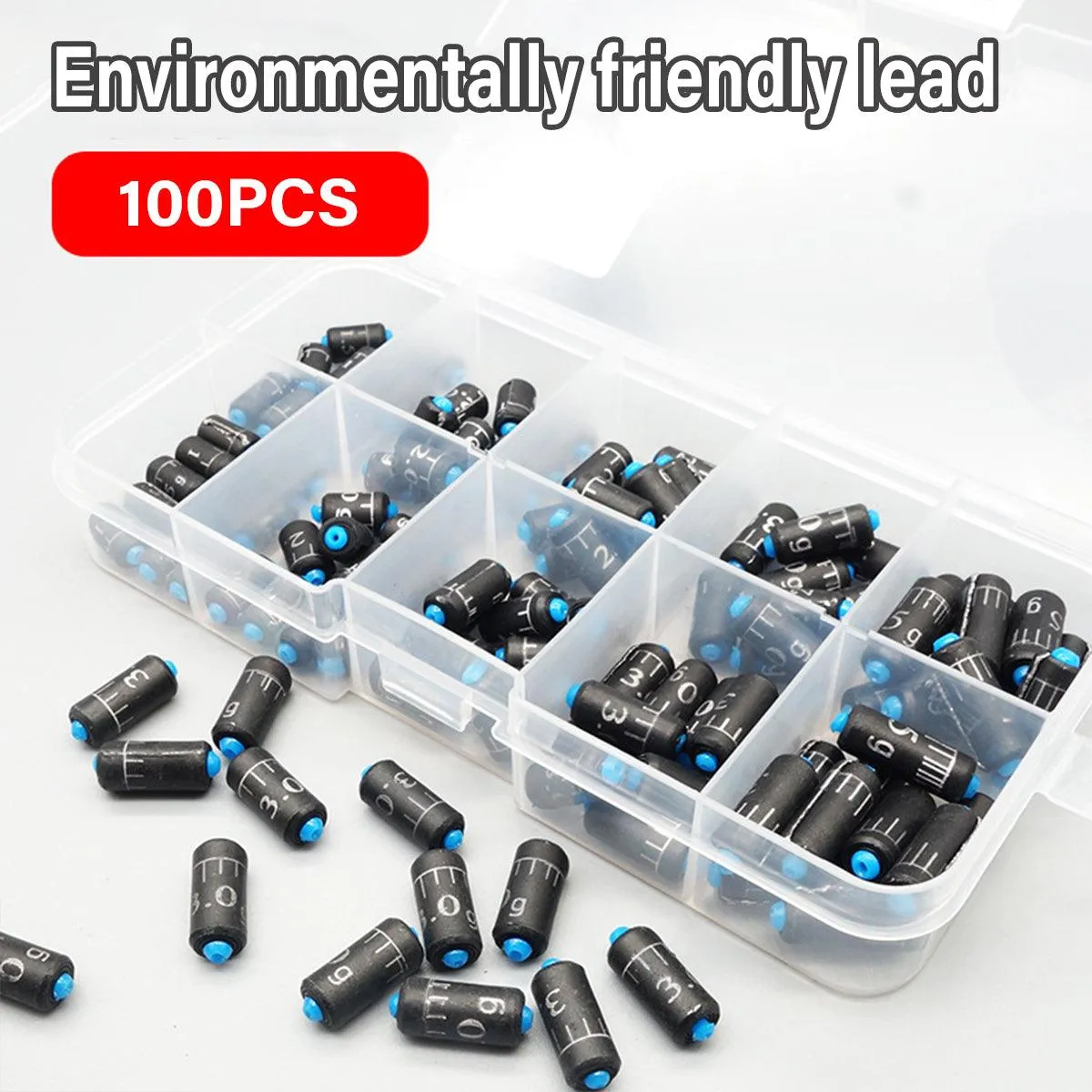 100pcs Graduated Soft Core Fishing Lead Sinkers Quick Drop Weights Tackle Set
