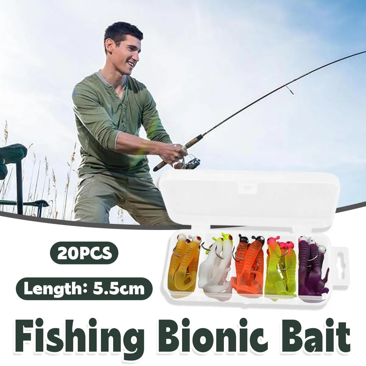 20PCS Soft Fishing Lures Bionic Worm Artificial Bait for Bass Trout Freshwater