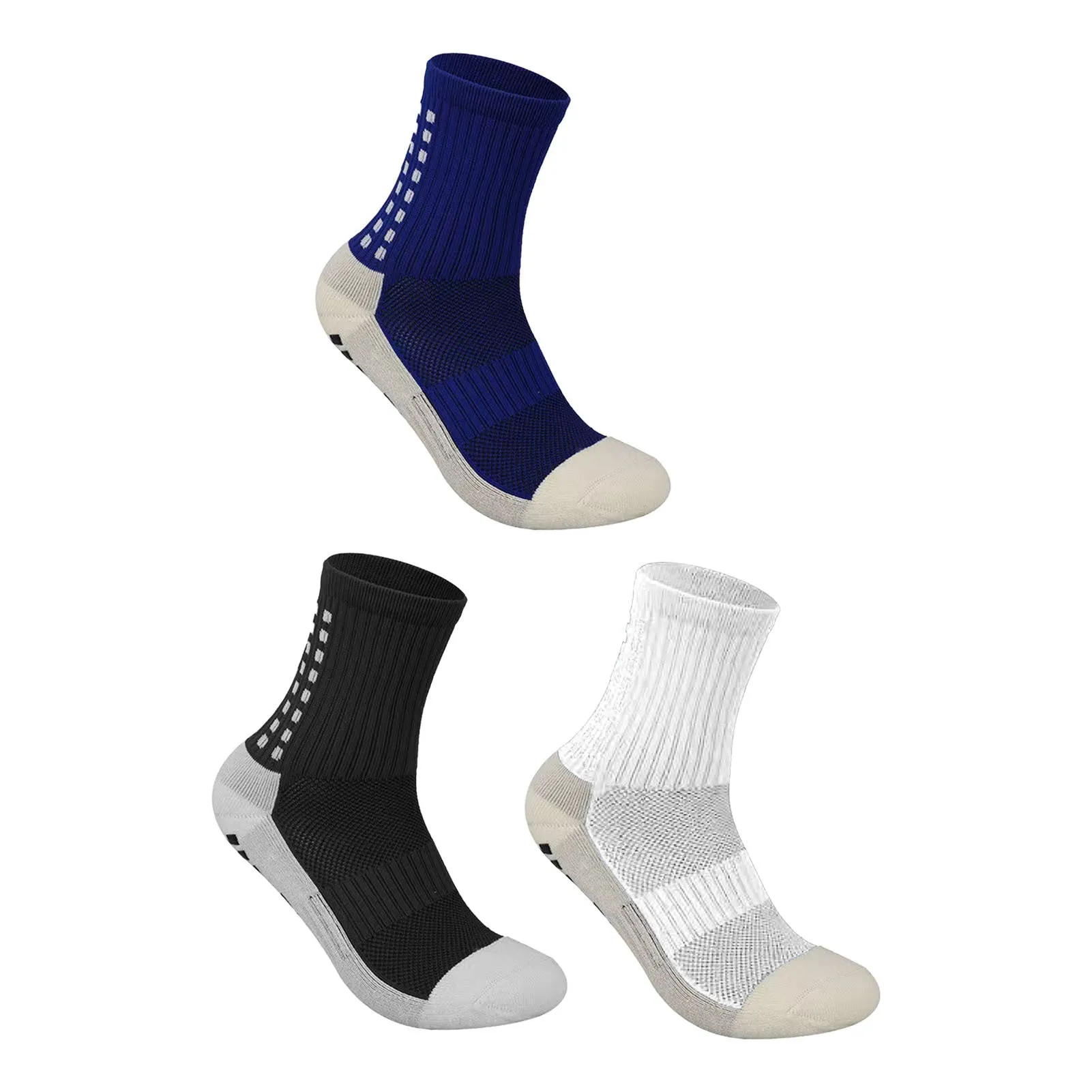 3 Pairs Football Socks Basketball Sports Socks Slip Resistant Middle Tube Training Running Socks Black White Dark Blue