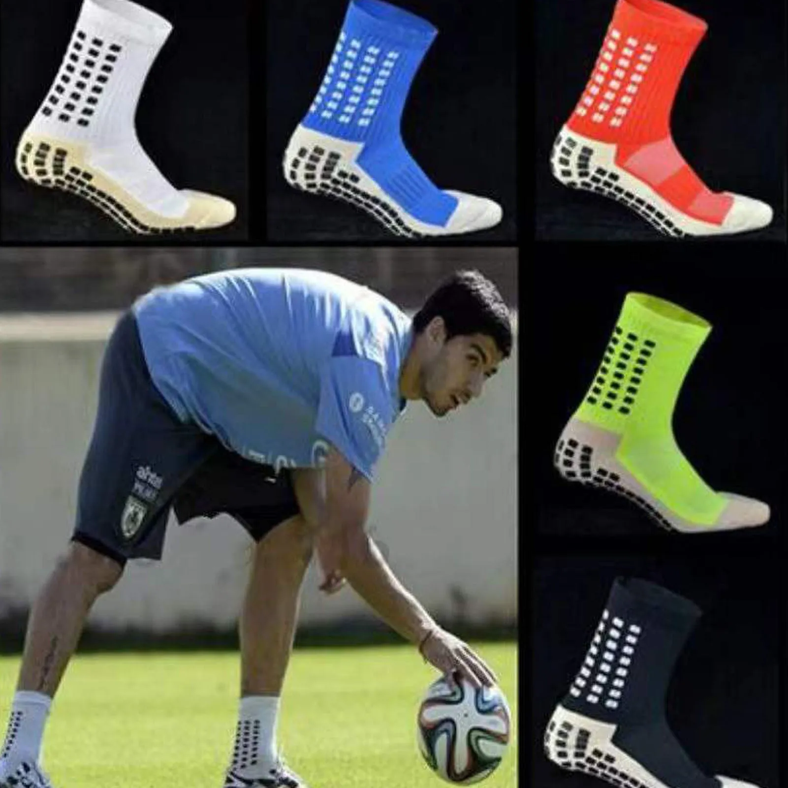 3 Pairs Football Socks Basketball Sports Socks Slip Resistant Middle Tube Training Running Socks Black White Dark Blue