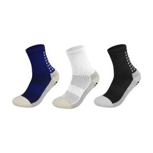 3 Pairs Football Socks Basketball Sports Socks Slip Resistant Middle Tube Training Running Socks Black White Dark Blue