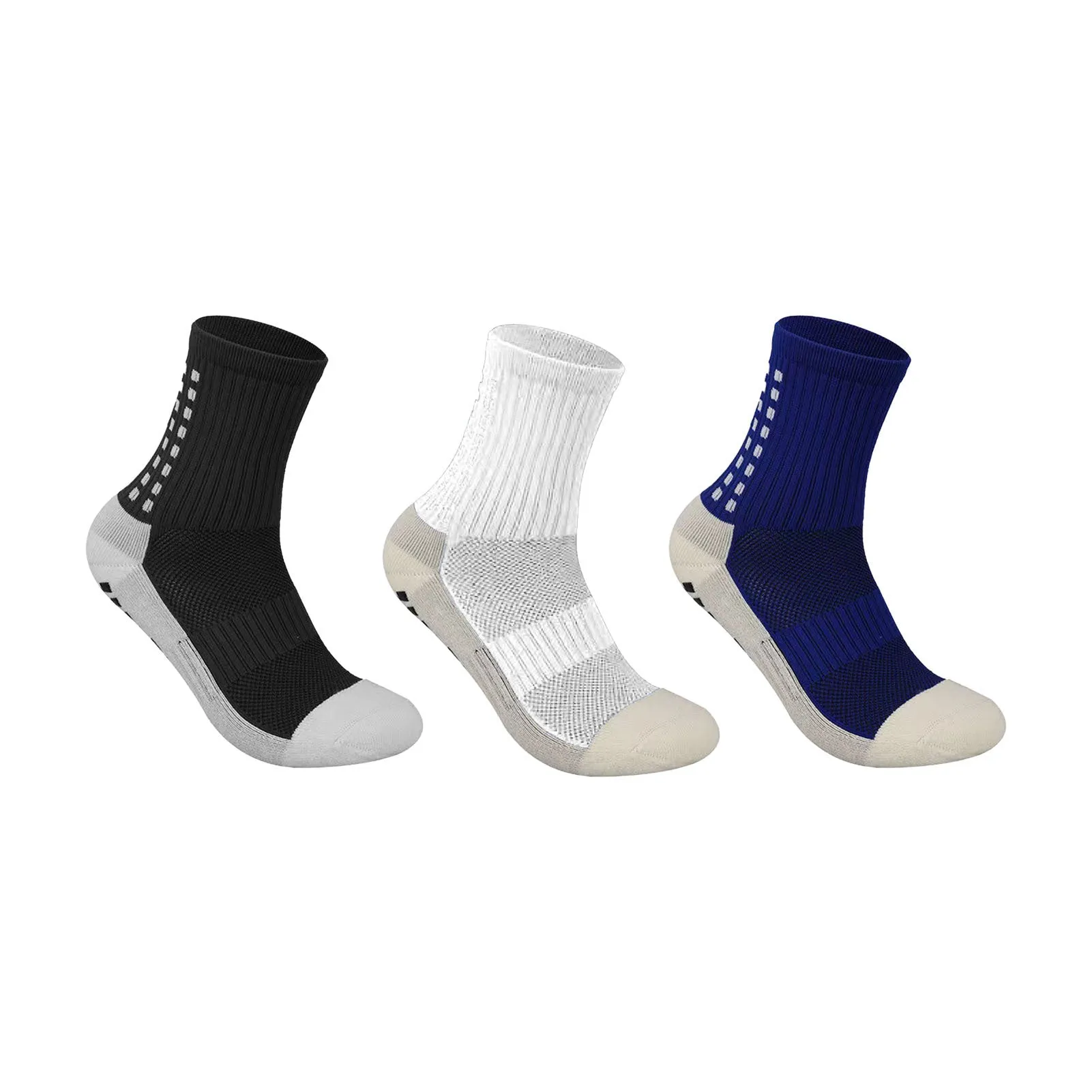 3 Pairs Football Socks Basketball Sports Socks Slip Resistant Middle Tube Training Running Socks Black White Dark Blue