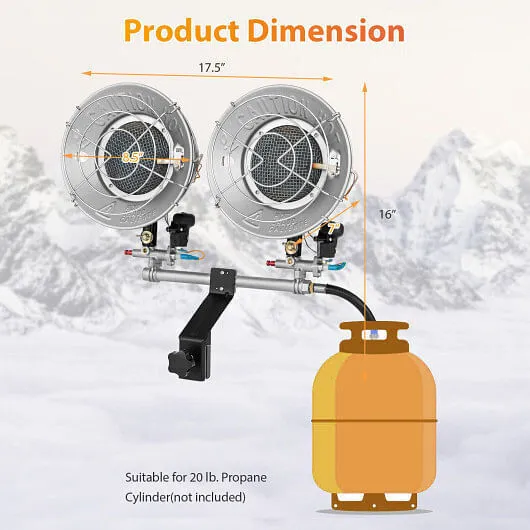 30000 BTU Dual Head Tank Top Outdoor Heater with 2 Burners - Color: Silver