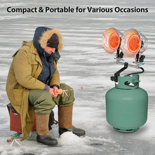 30000 BTU Dual Head Tank Top Outdoor Heater with 2 Burners - Color: Silver