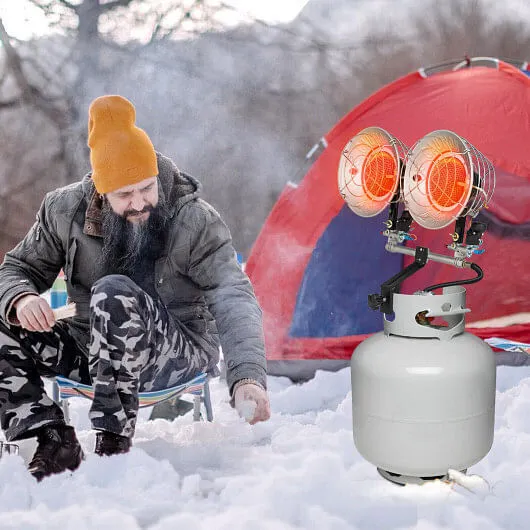 30000 BTU Dual Head Tank Top Outdoor Heater with 2 Burners - Color: Silver