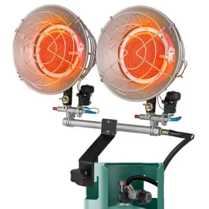 30000 BTU Dual Head Tank Top Outdoor Heater with 2 Burners - Color: Silver