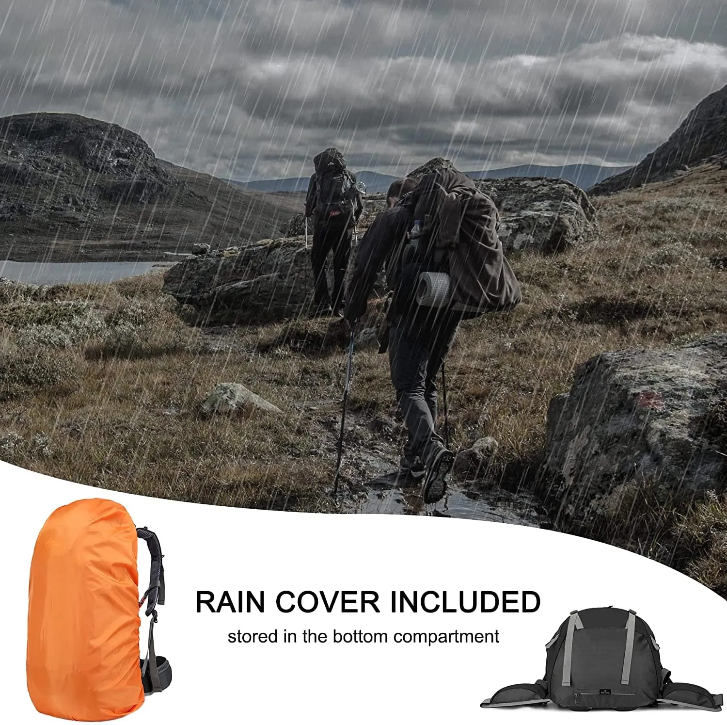 50L Waterproof Hiking Backpack with Rain Cover - Lightweight & Versatile