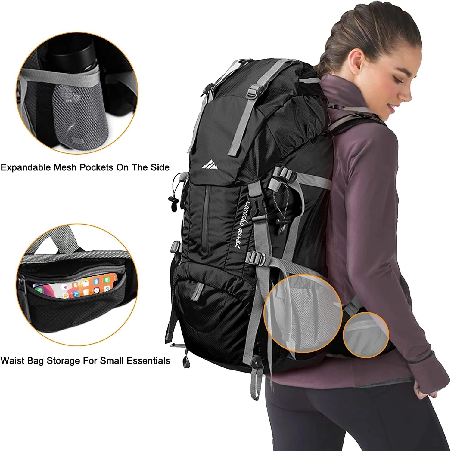 50L Waterproof Hiking Backpack with Rain Cover - Lightweight & Versatile