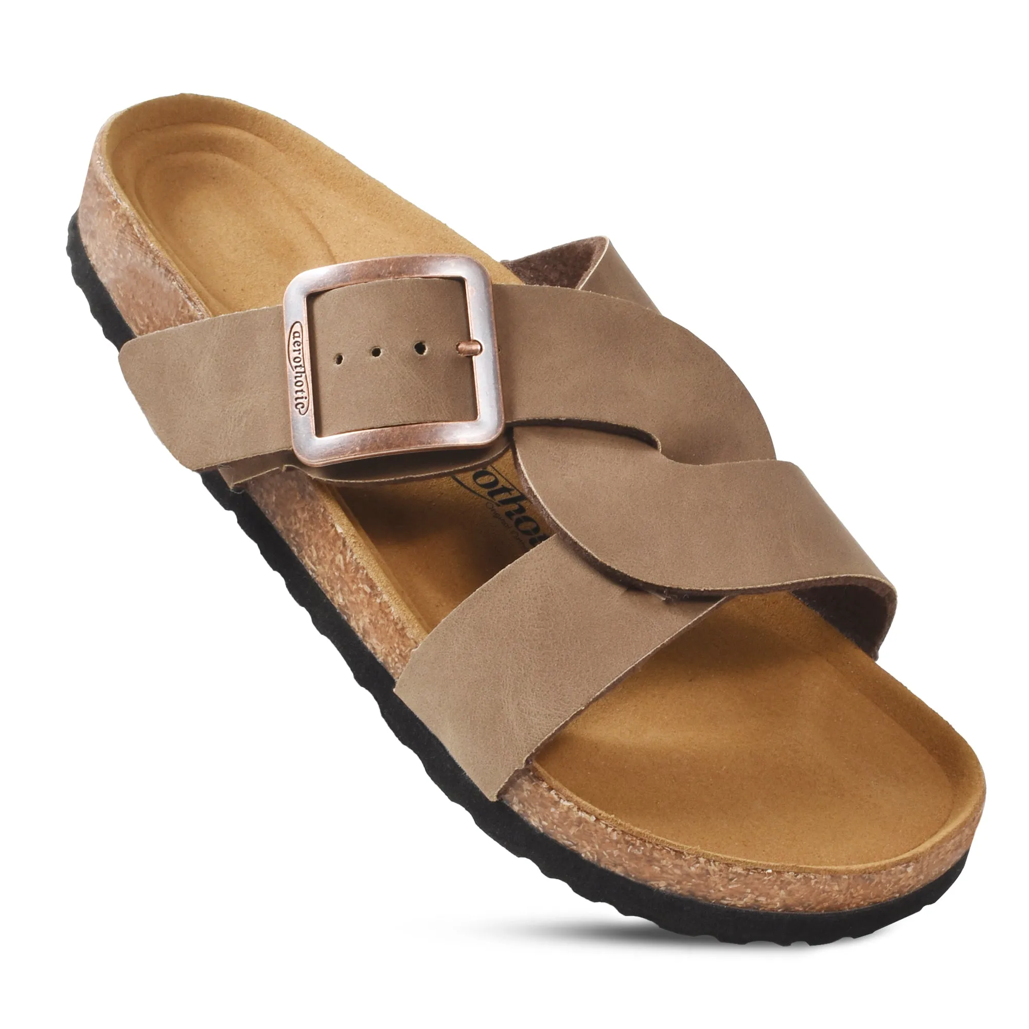 Aerothotic - Kai Cork Recovery Slides for Women Cross Strappy Slip-on Casual