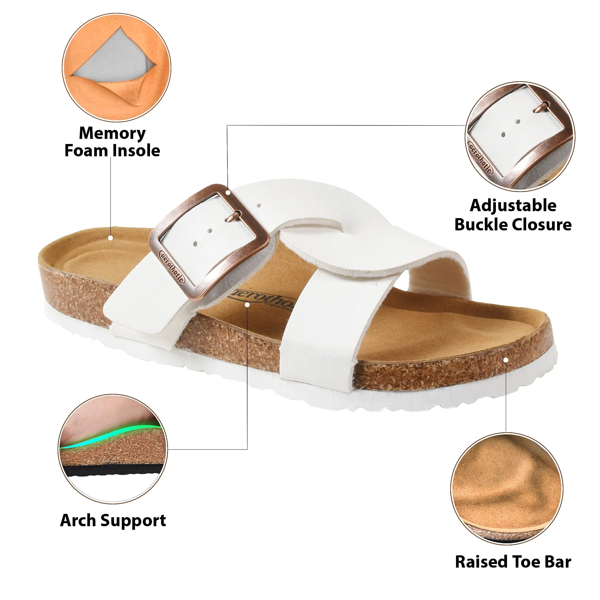 Aerothotic - Kai Cork Recovery Slides for Women Cross Strappy Slip-on Casual