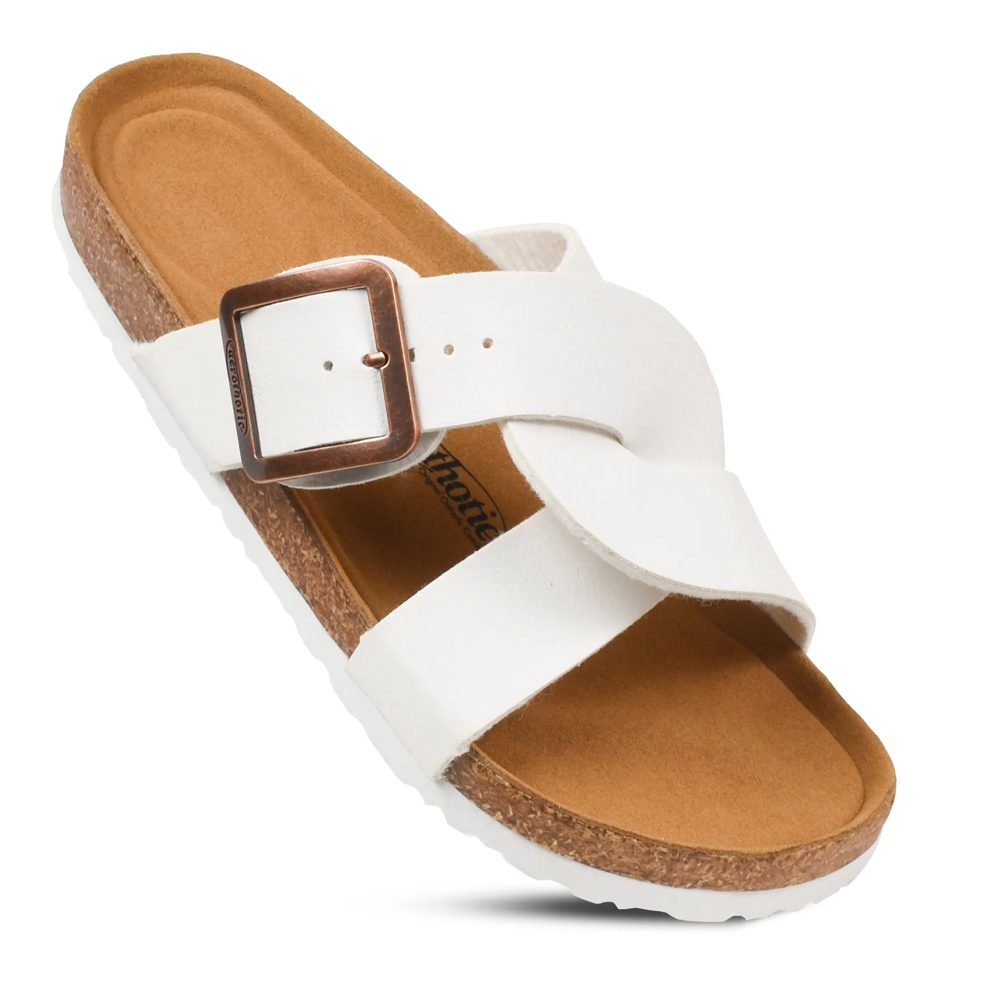 Aerothotic - Kai Cork Recovery Slides for Women Cross Strappy Slip-on Casual