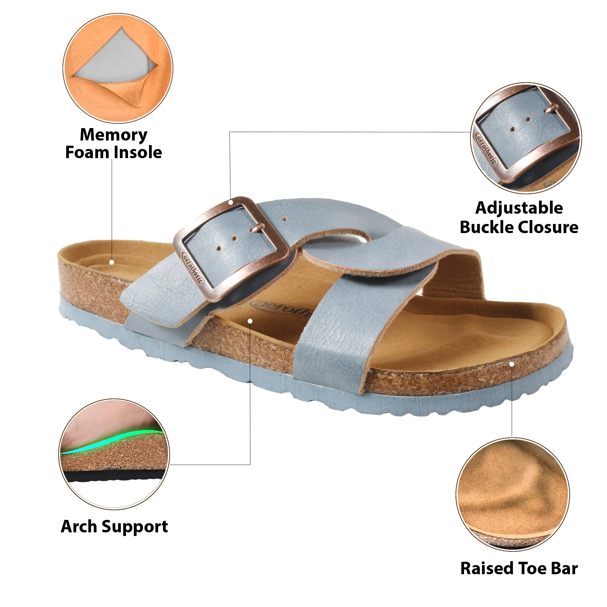 Aerothotic - Kai Cork Recovery Slides for Women Cross Strappy Slip-on Casual