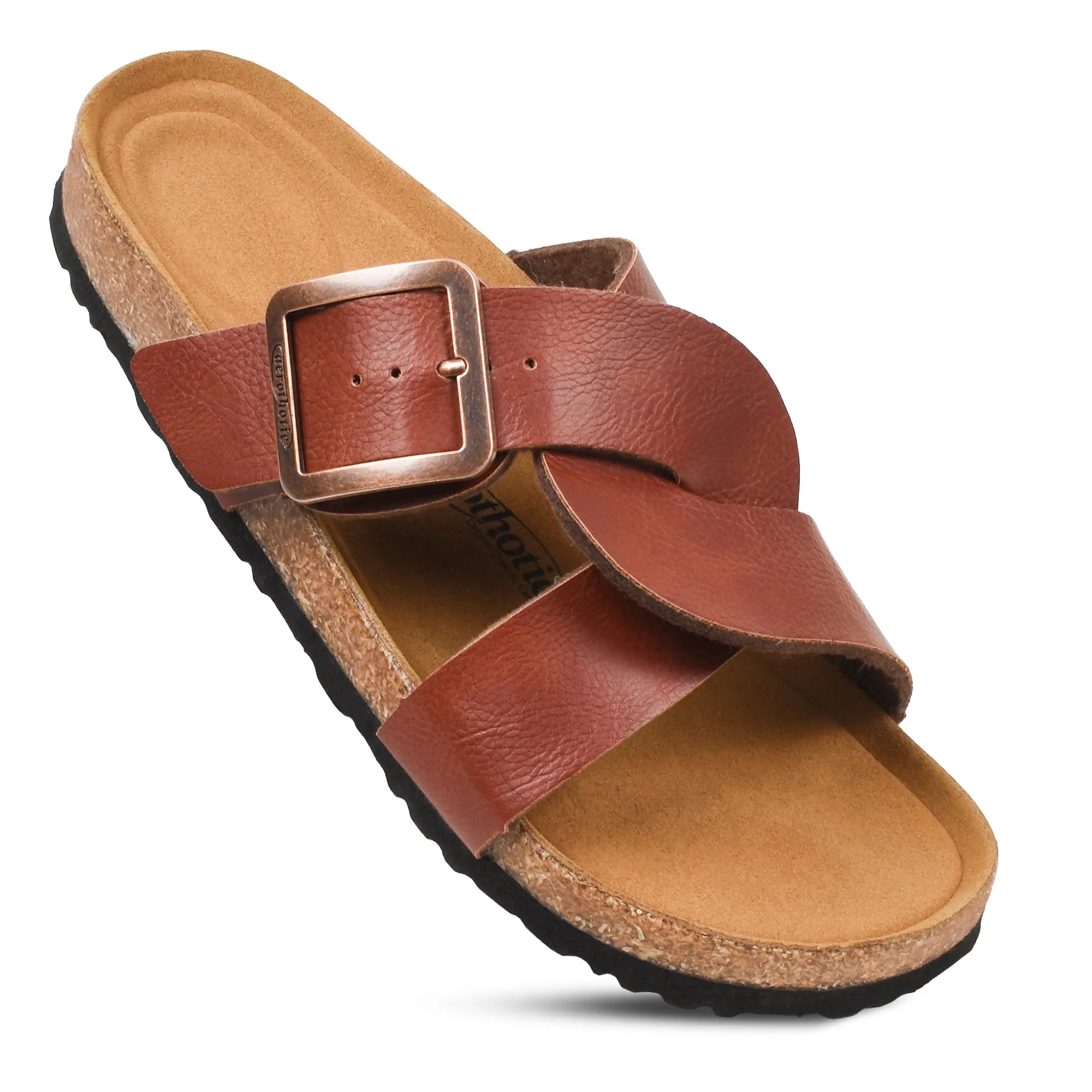 Aerothotic - Kai Cork Recovery Slides for Women Cross Strappy Slip-on Casual