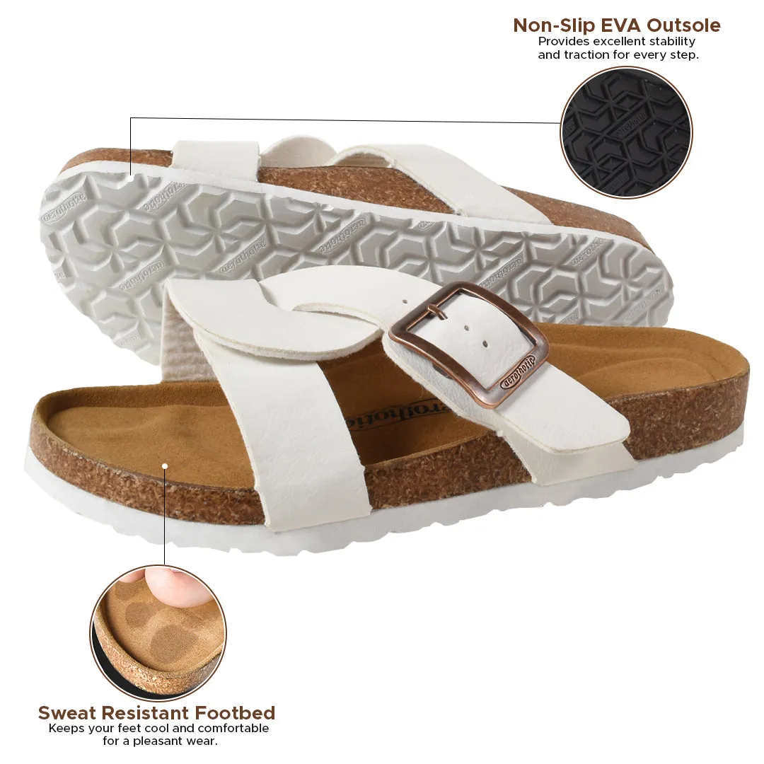 Aerothotic - Kai Cork Recovery Slides for Women Cross Strappy Slip-on Casual