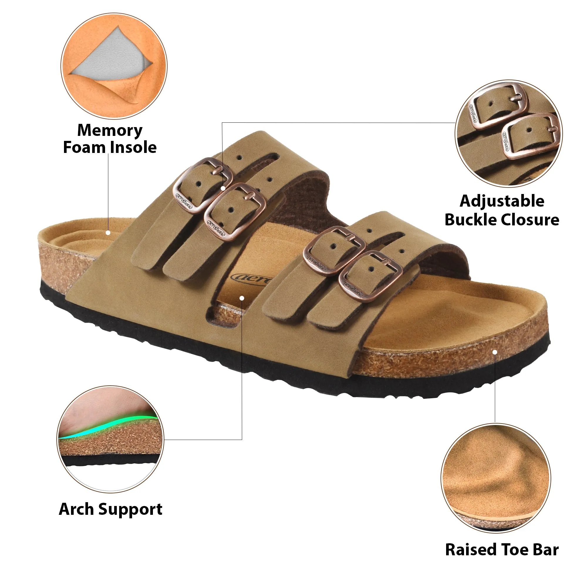 Aerothotic- Willow Footbed Double Straps with Adjustable Buckle Slip on For Women