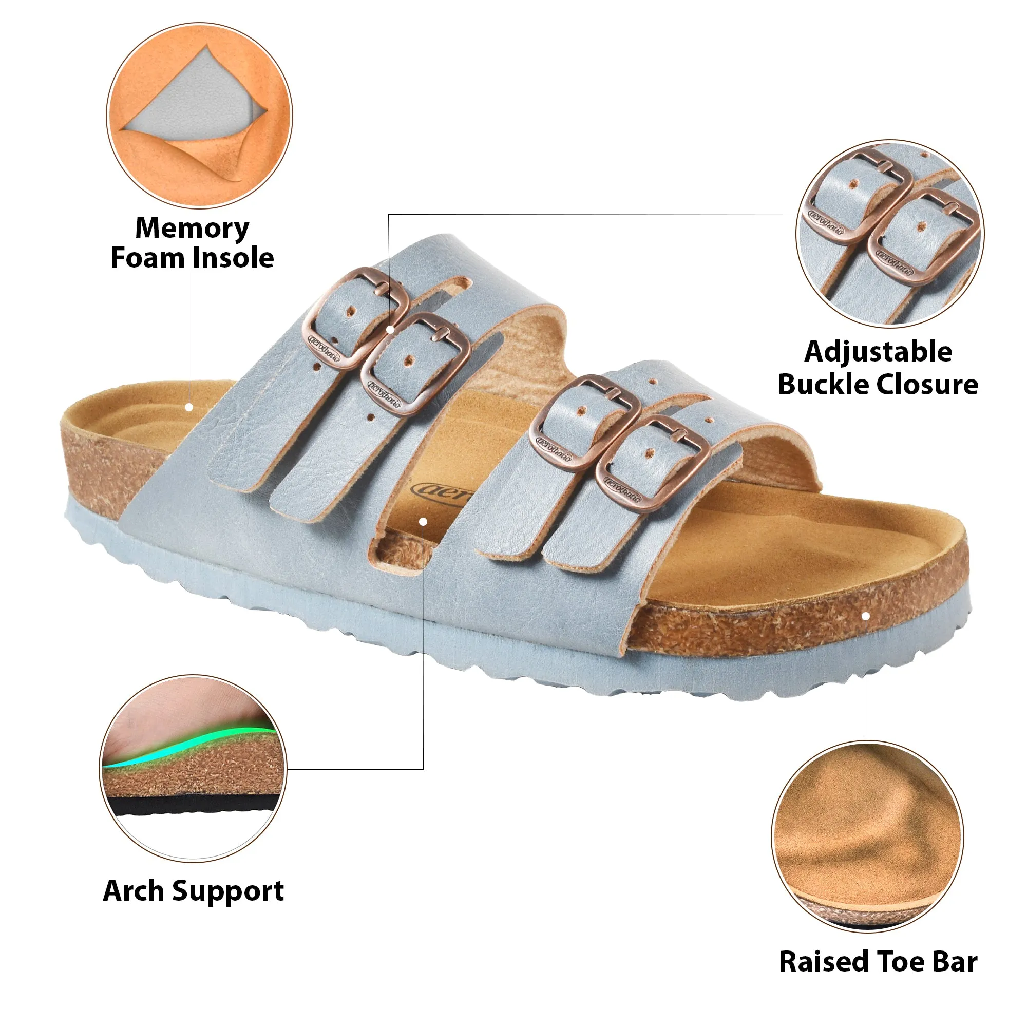 Aerothotic- Willow Footbed Double Straps with Adjustable Buckle Slip on For Women