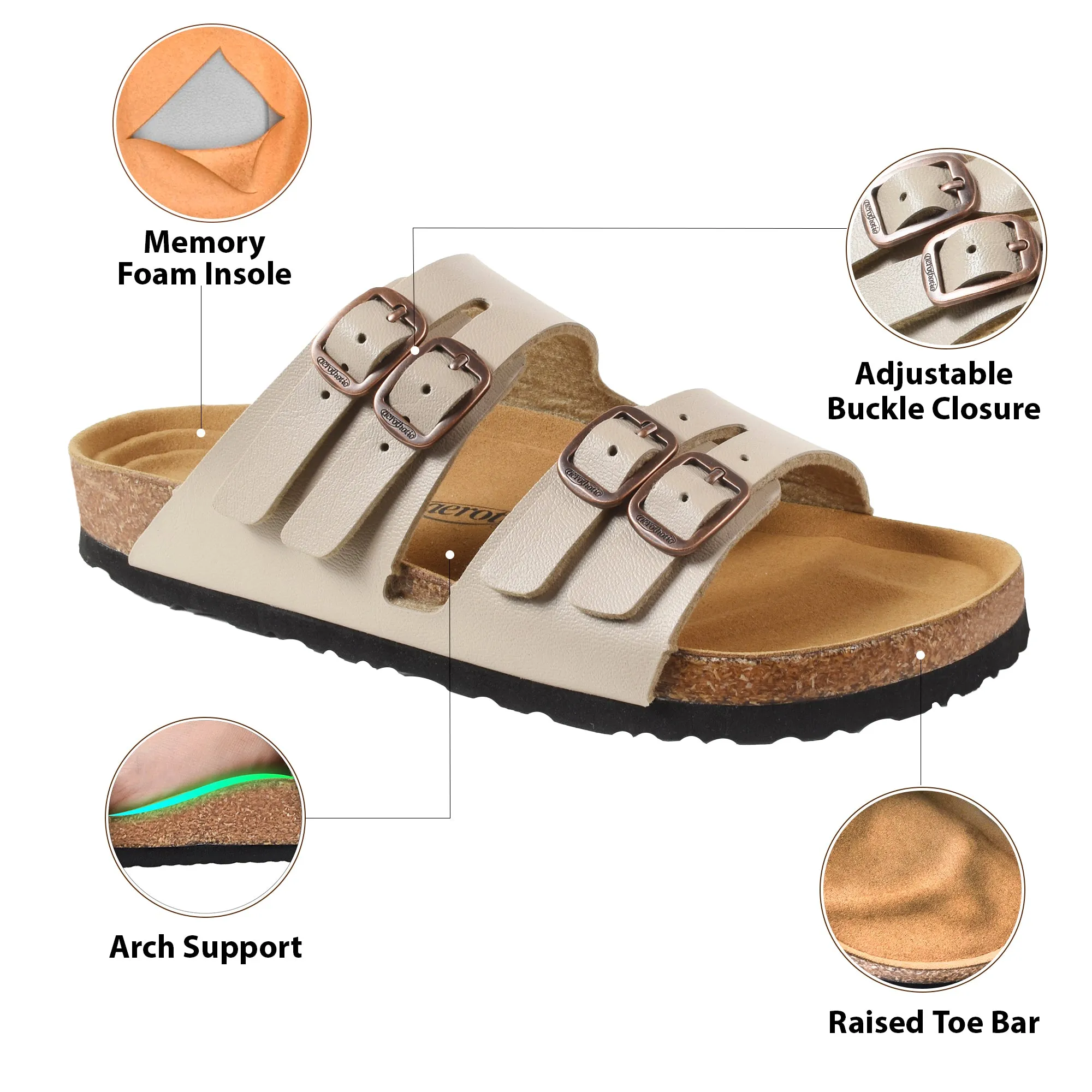 Aerothotic- Willow Footbed Double Straps with Adjustable Buckle Slip on For Women