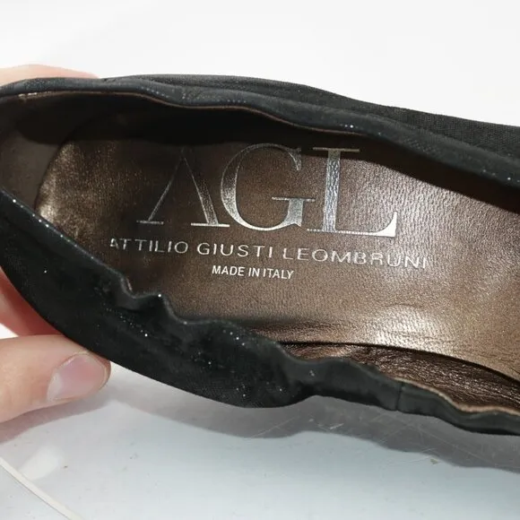 AGL Womens Pump Size 38.5 8.5 Black Leather Cap Toe Dress Shoe Italy Dress Shoe