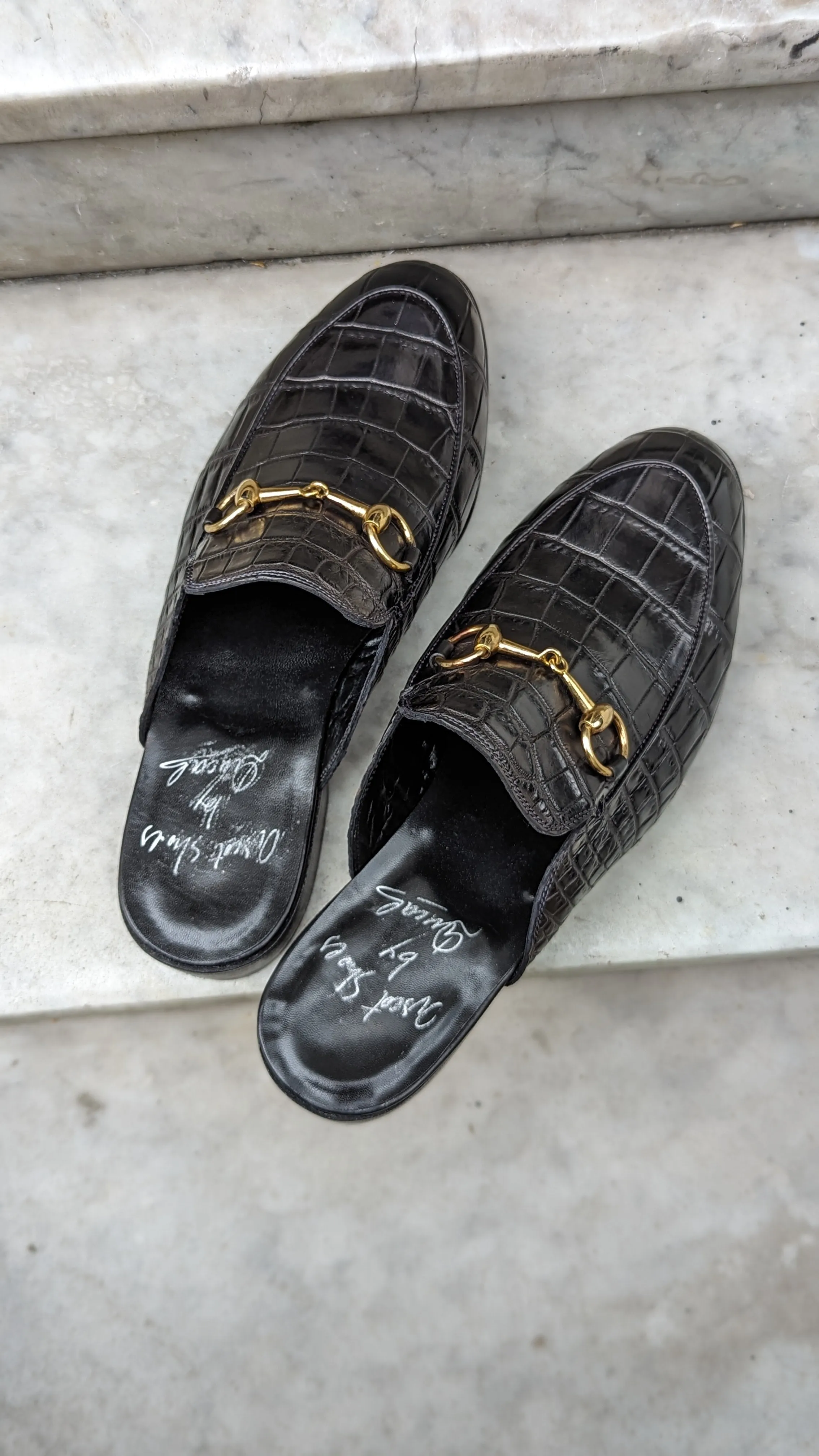 Ascot Slippers by Ducal - Piano Black Crocodile
