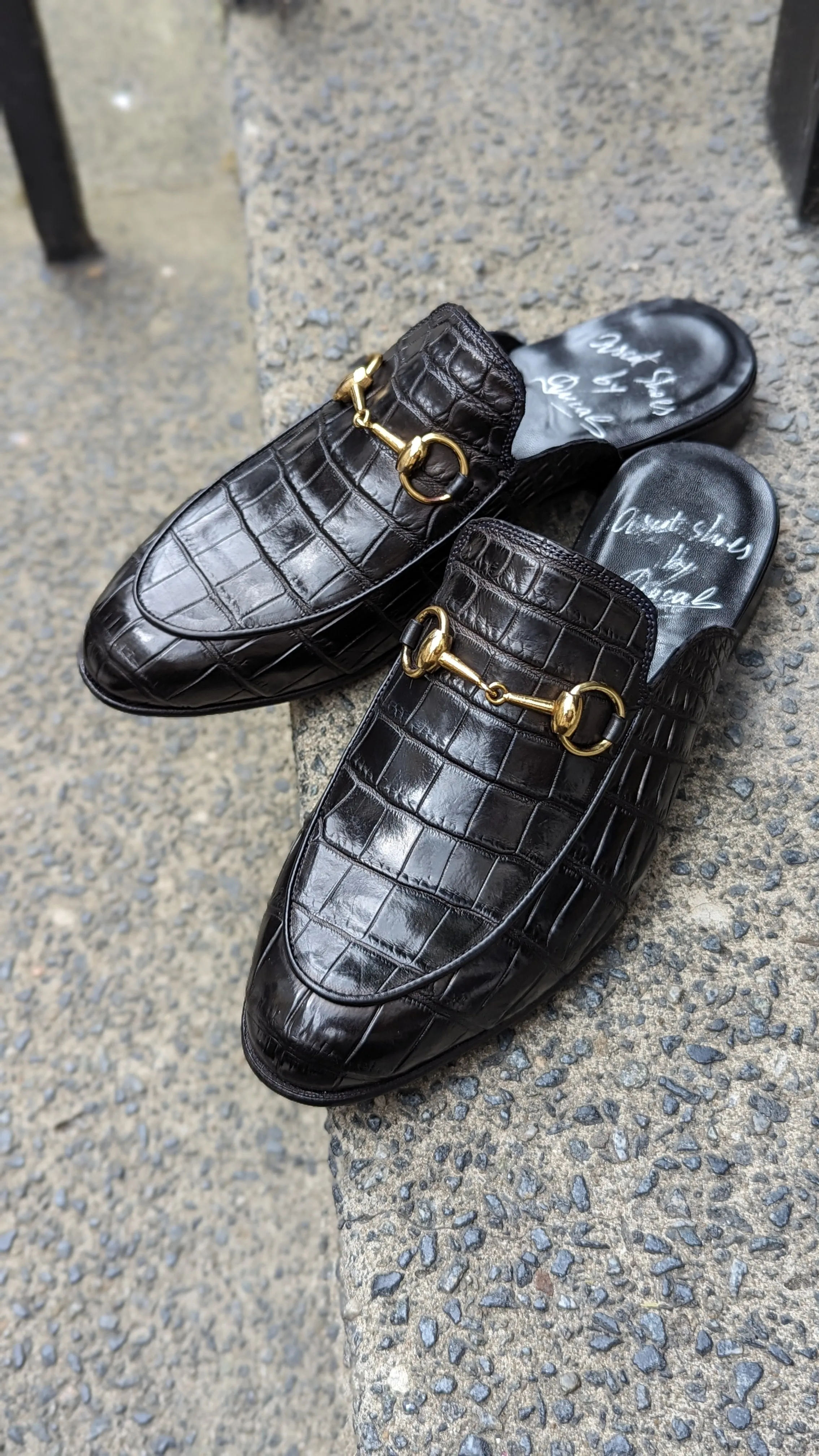 Ascot Slippers by Ducal - Piano Black Crocodile