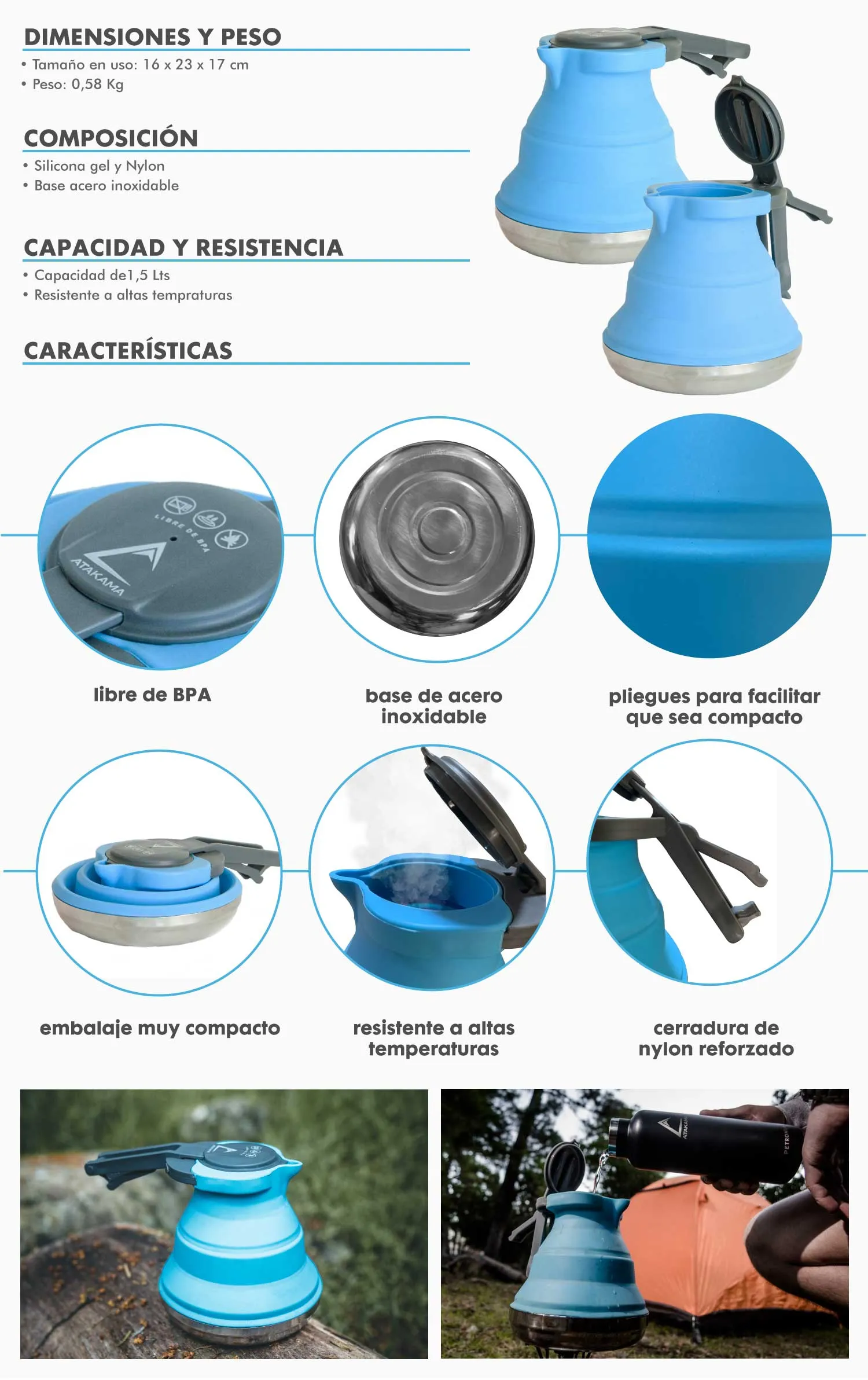 Atakama Outdoor Tetera plegable Breva 1.5 Lt