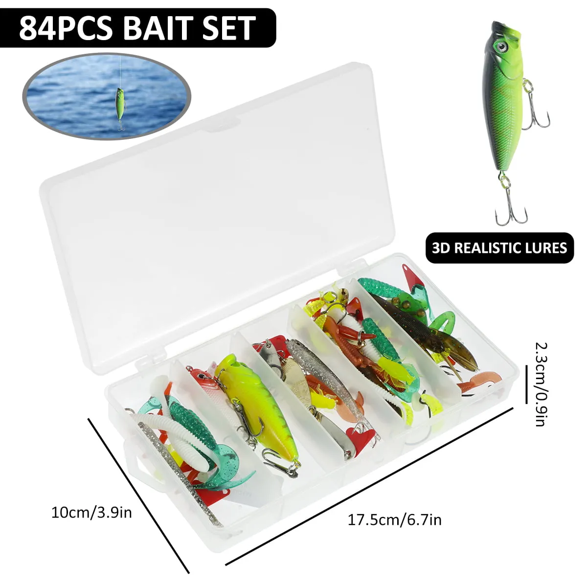 Atopoler Fishing Lure Kit Hard Lure Baits Set Metal Life-Like 3D Fishing Lures,84Pcs