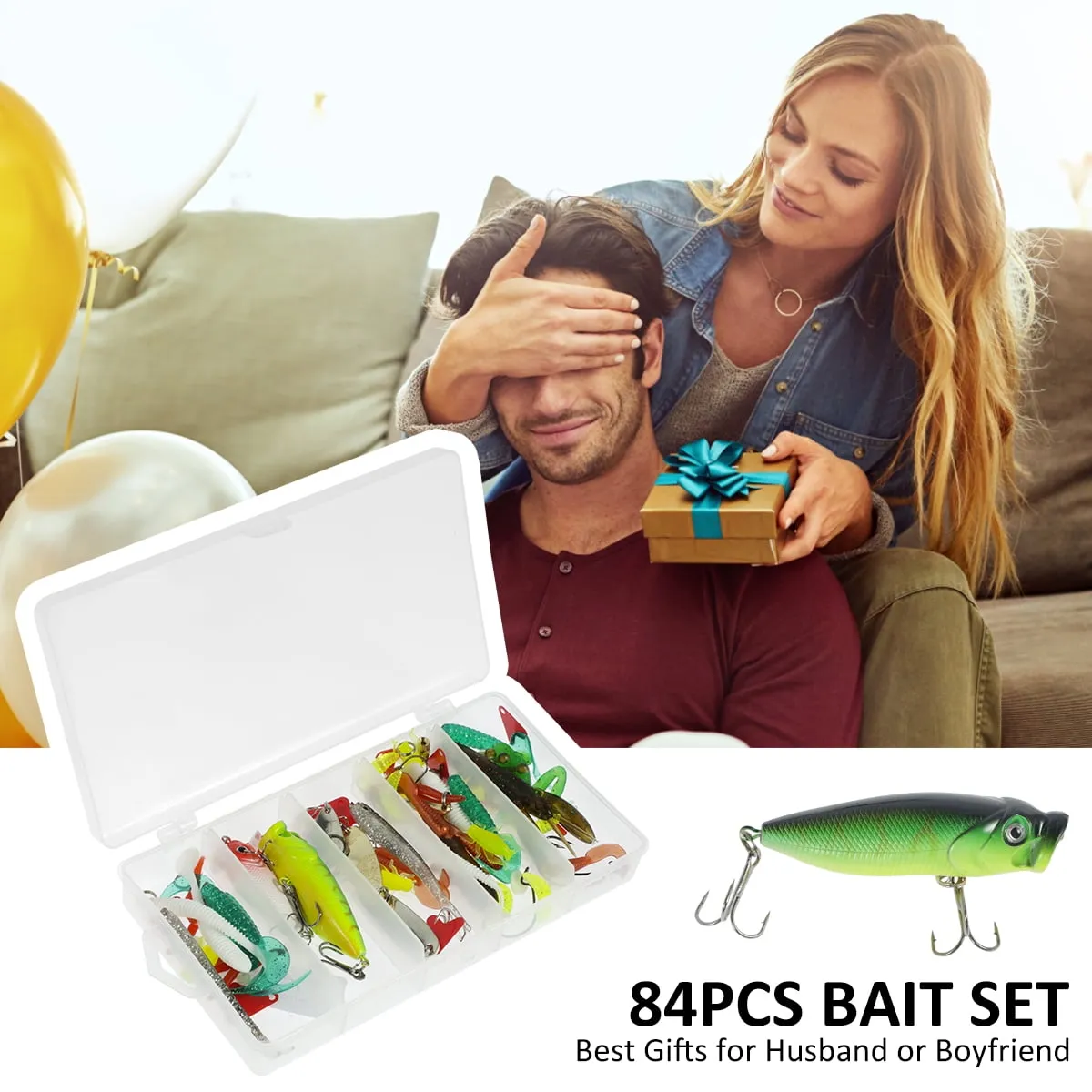 Atopoler Fishing Lure Kit Hard Lure Baits Set Metal Life-Like 3D Fishing Lures,84Pcs
