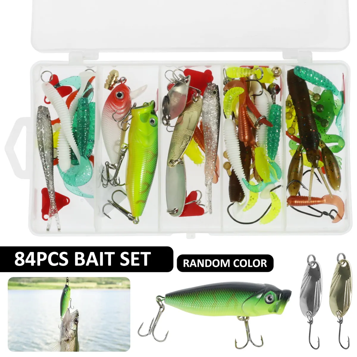 Atopoler Fishing Lure Kit Hard Lure Baits Set Metal Life-Like 3D Fishing Lures,84Pcs