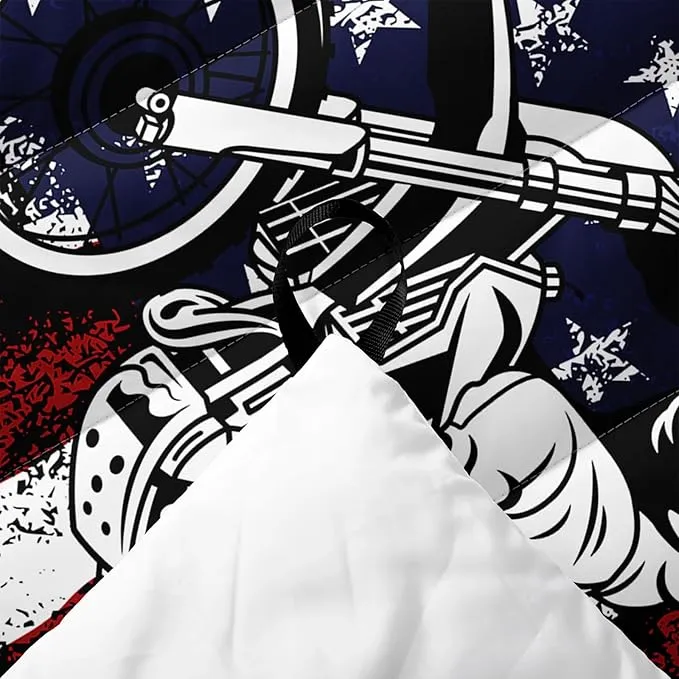 Axolotl Dirt Bike Camping Blanket,American Flag Puffy Printed Blanket,Motocross Racer Packable Outdoor Blanket,White Red Stars Stripes USA Flag Lightweight Backpacking for Camping,Picnic,Hiking,Beach