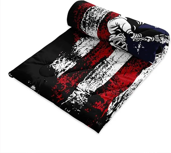 Axolotl Dirt Bike Camping Blanket,American Flag Puffy Printed Blanket,Motocross Racer Packable Outdoor Blanket,White Red Stars Stripes USA Flag Lightweight Backpacking for Camping,Picnic,Hiking,Beach