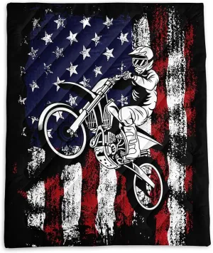 Axolotl Dirt Bike Camping Blanket,American Flag Puffy Printed Blanket,Motocross Racer Packable Outdoor Blanket,White Red Stars Stripes USA Flag Lightweight Backpacking for Camping,Picnic,Hiking,Beach