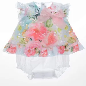 BARCELLINO - Floral Dress Romper & Hairband  - White