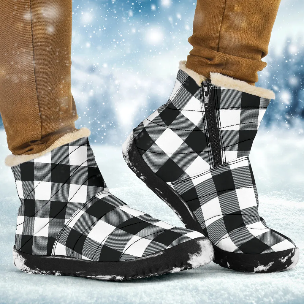 Black and White Buffalo Plaid Faux Fur Lined Winter Slipper Boots Indoor Outdoor