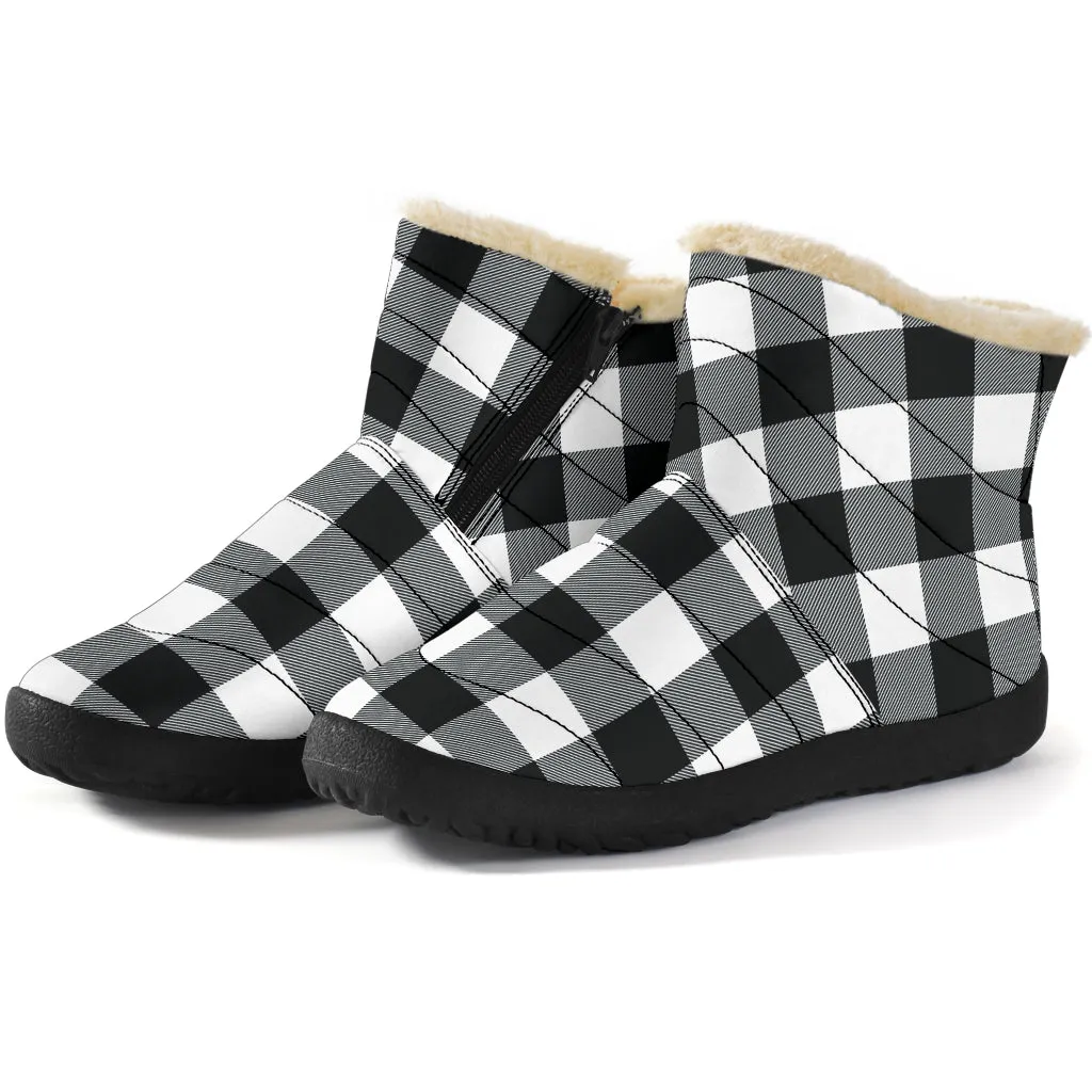 Black and White Buffalo Plaid Faux Fur Lined Winter Slipper Boots Indoor Outdoor