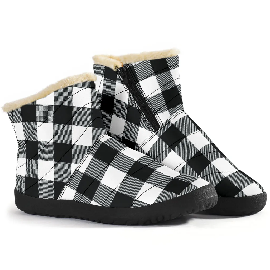 Black and White Buffalo Plaid Faux Fur Lined Winter Slipper Boots Indoor Outdoor