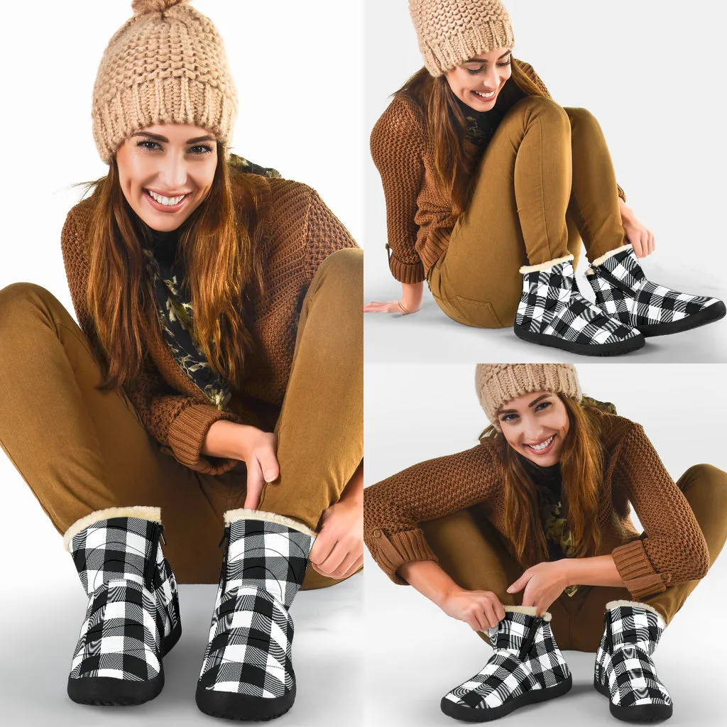 Black and White Buffalo Plaid Faux Fur Lined Winter Slipper Boots Indoor Outdoor