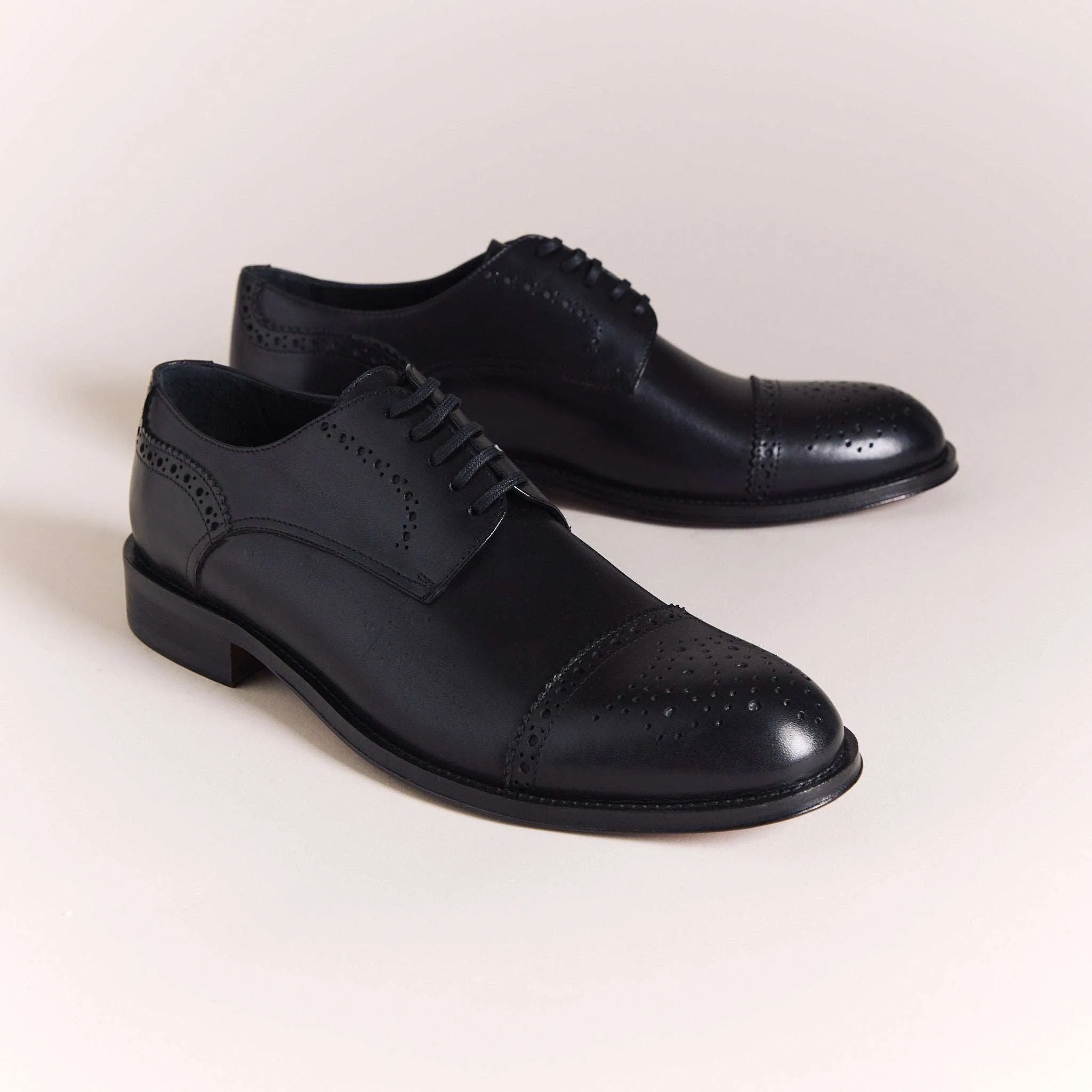 Black Cap-Toe Brogue Derbys
