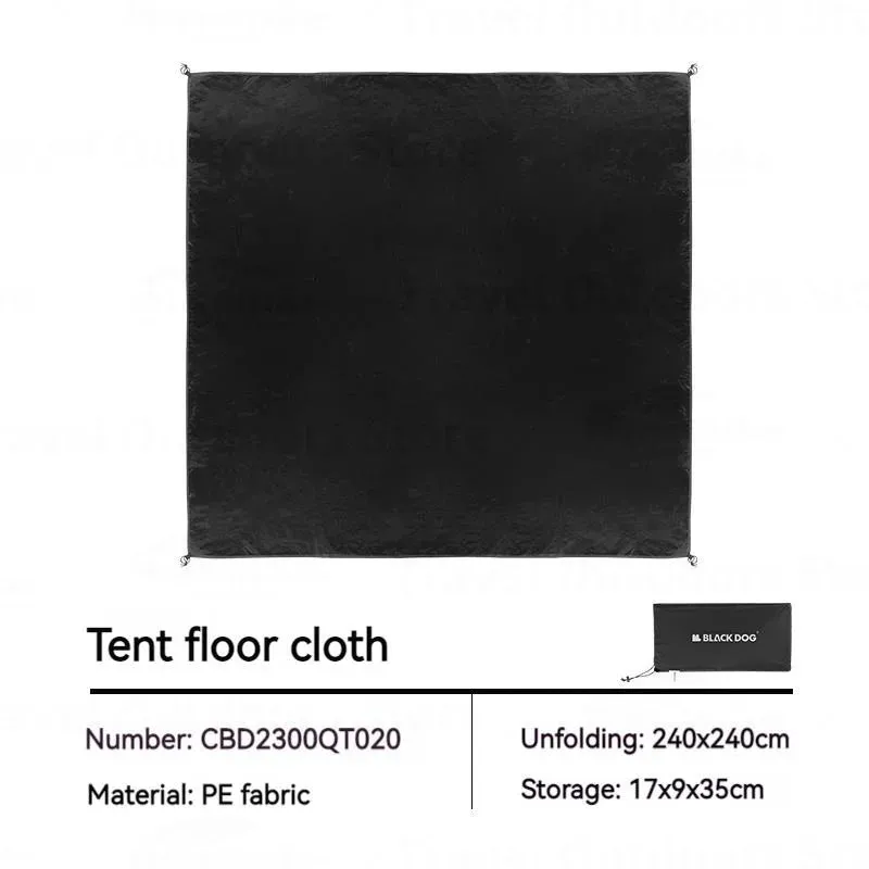 Black Dog Camping Ground Mat for 3-4 Person Tent, Waterproof PE Fabric