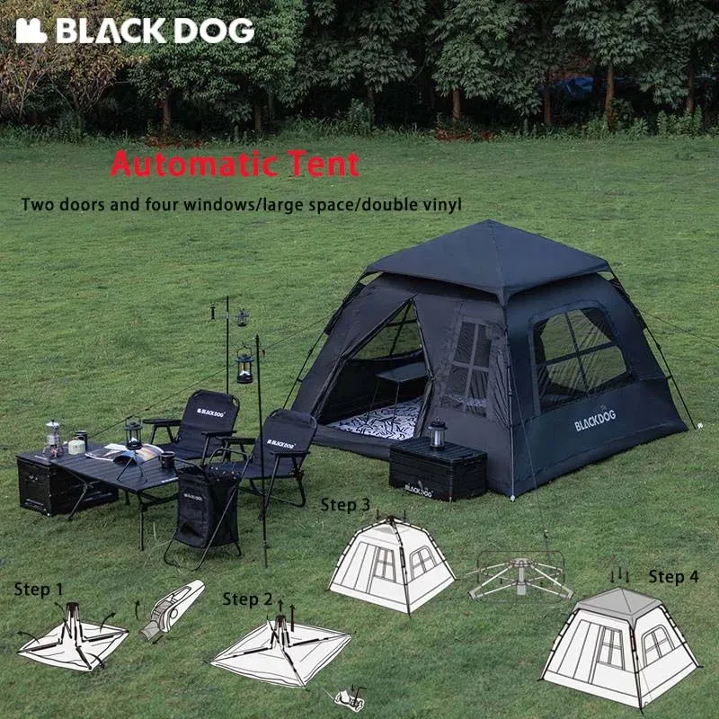 Black Dog Camping Ground Mat for 3-4 Person Tent, Waterproof PE Fabric