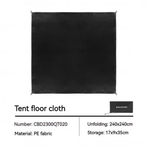 Black Dog Camping Ground Mat for 3-4 Person Tent, Waterproof PE Fabric