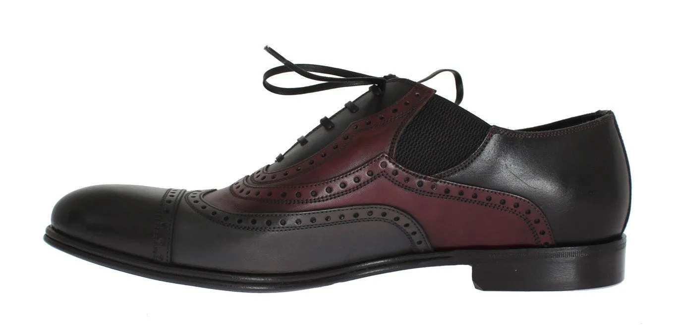 Black Gray Leather Wingtip Shoes