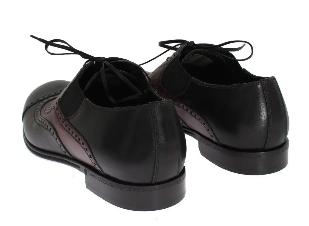 Black Gray Leather Wingtip Shoes
