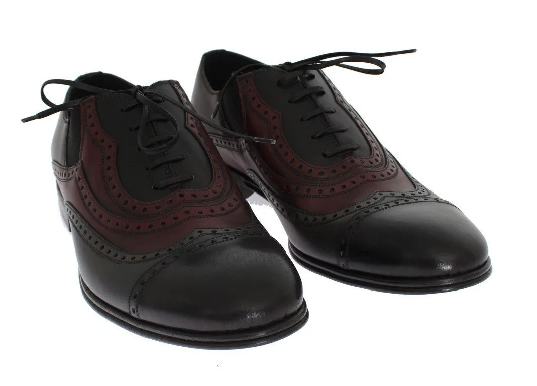 Black Gray Leather Wingtip Shoes