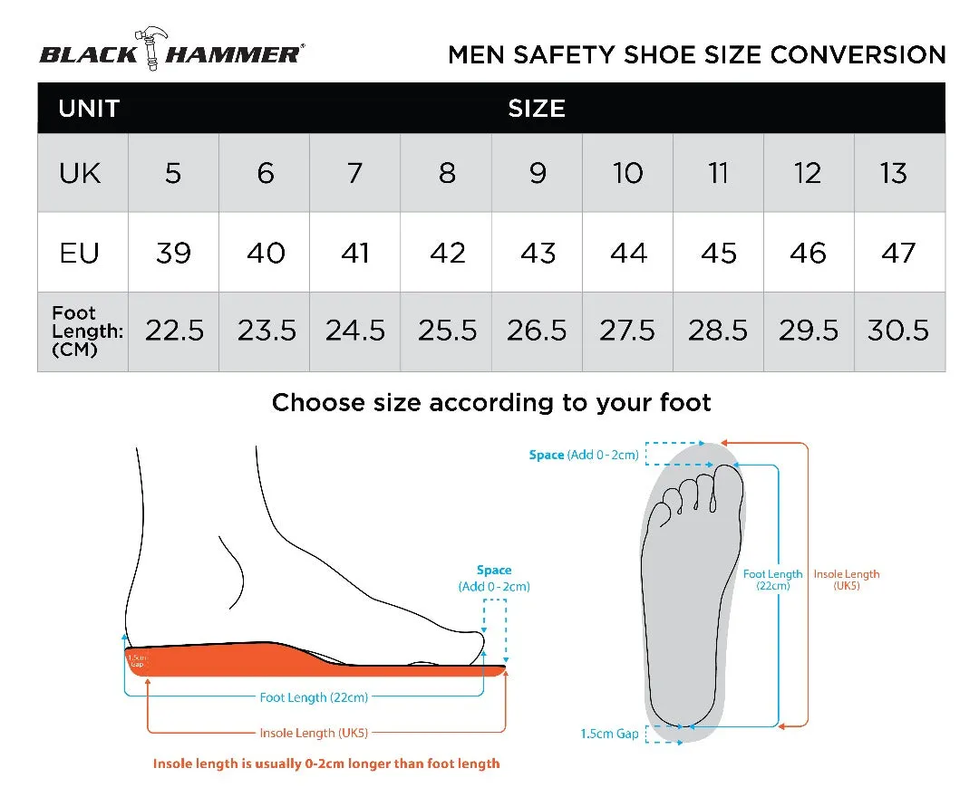 Black Hammer Men Low Cut with Shoelace Safety Shoe BH-1506-BI