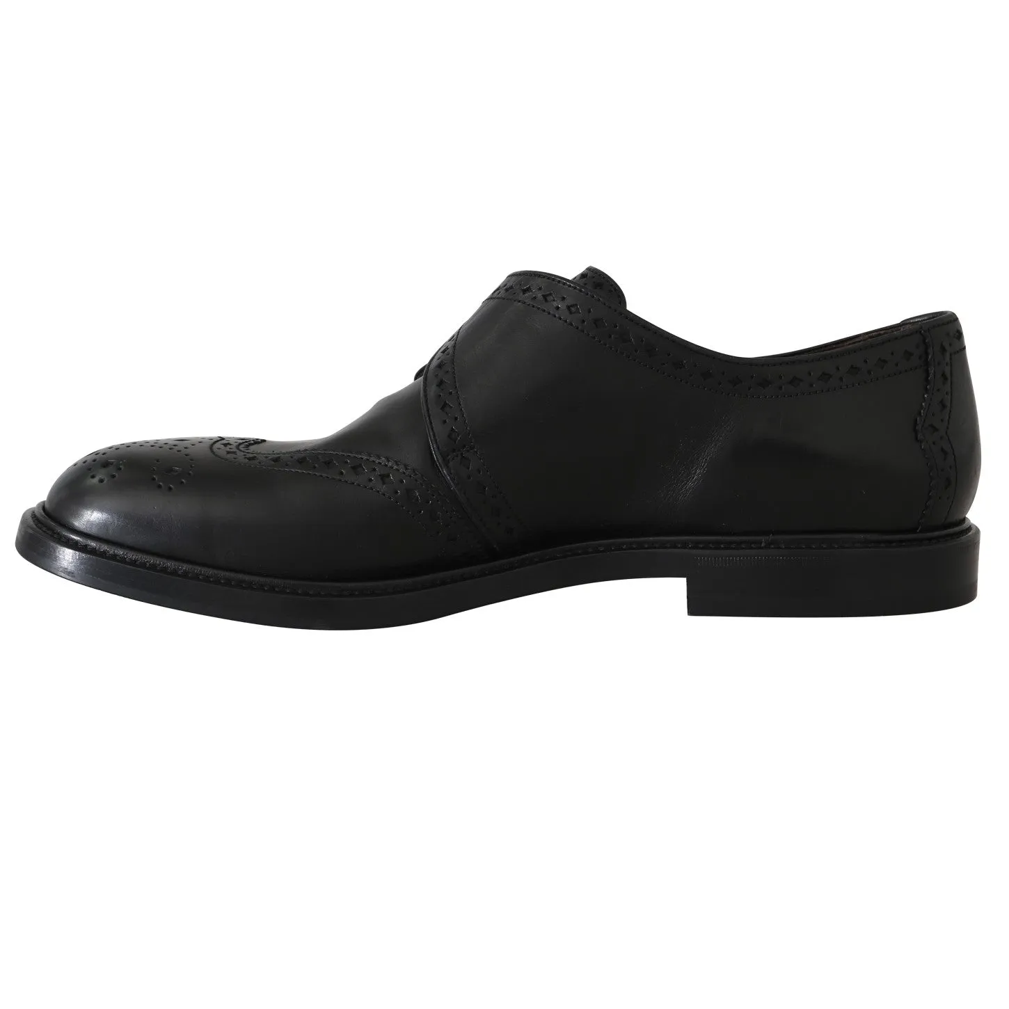 Black Leather Monkstrap Wingtip Shoes