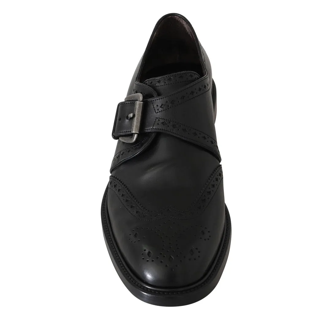 Black Leather Monkstrap Wingtip Shoes