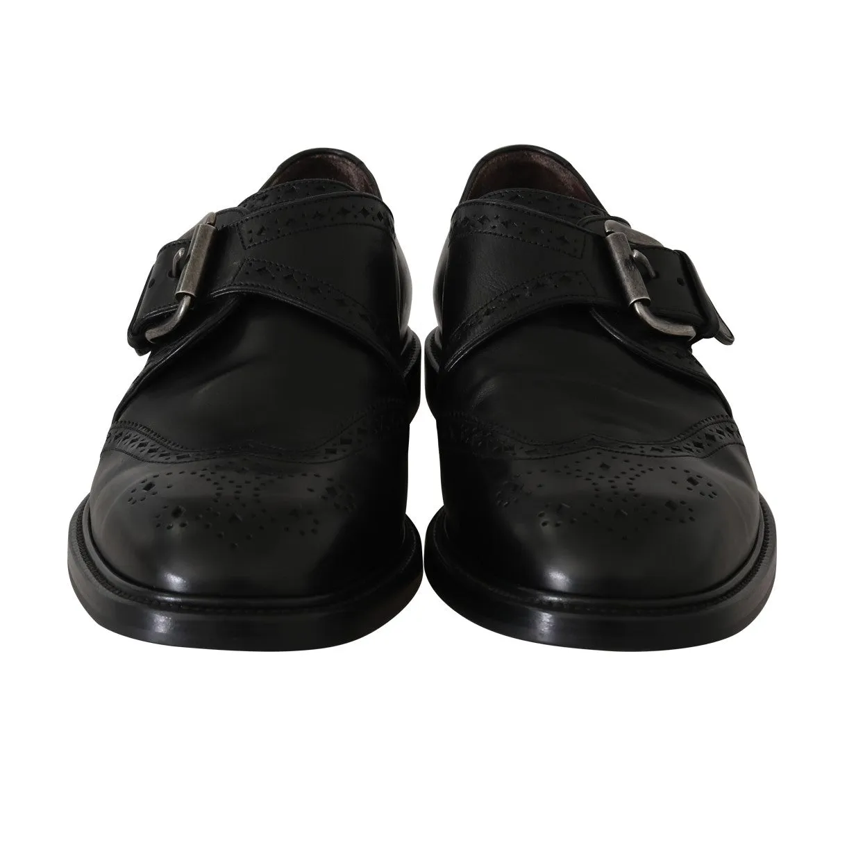 Black Leather Monkstrap Wingtip Shoes