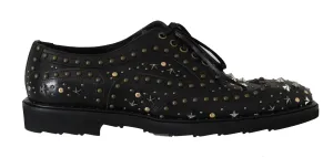 Black Leather Wingtip Derby Studded Shoes