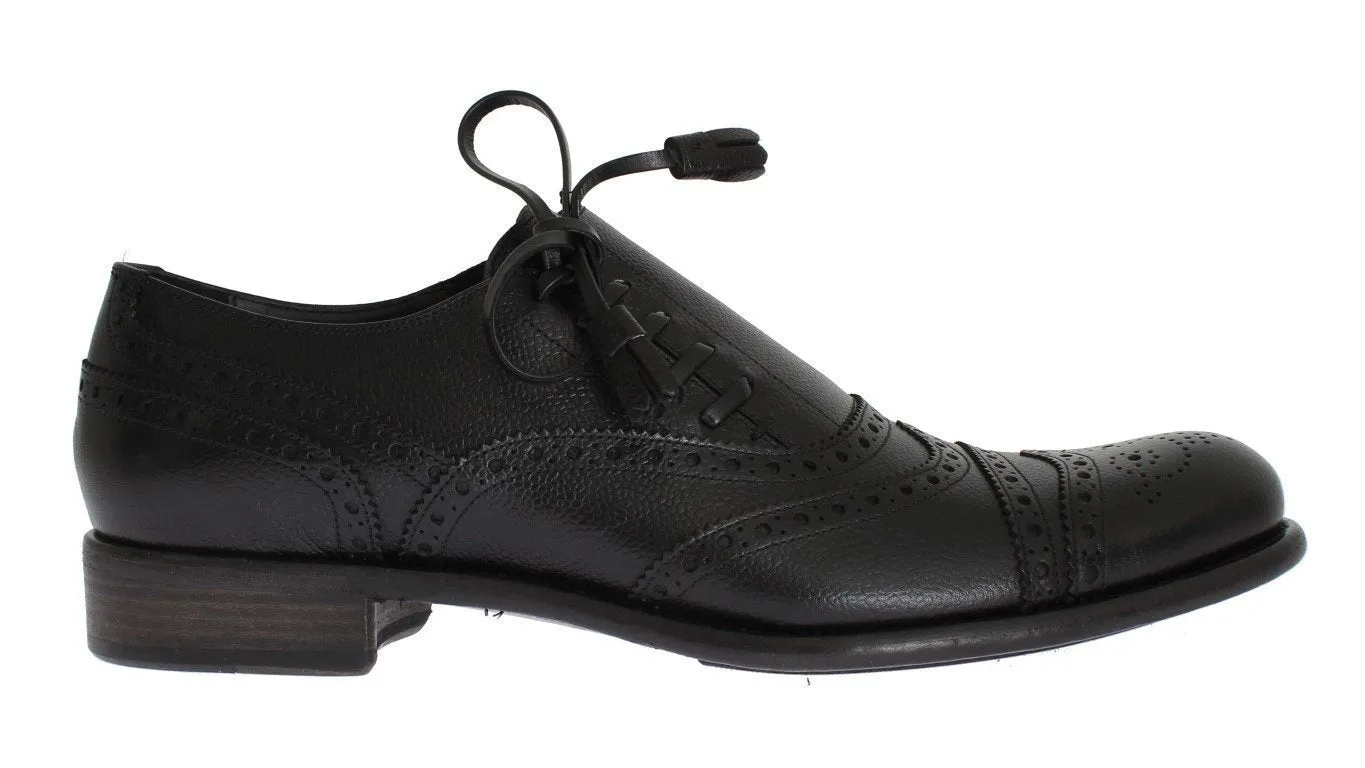 Black Leather Wingtip Oxford Shoes